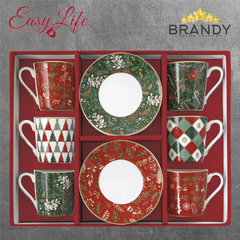 Easy Life Fancy Christmas Porcelain Espresso Set 6 Cups 100 ml