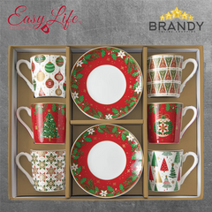 Easy Life Jingle Bells Espresso Set 6 Porcelain Cups and Saucers 100 ml
