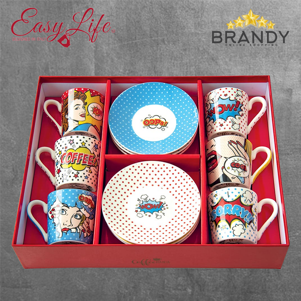 Easy Life Pop Art Porcelain Coffee Cups Set 6 pcs 100 ml