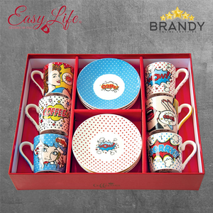 Easy Life Pop Art Porcelain Coffee Cups Set 6 pcs 100 ml