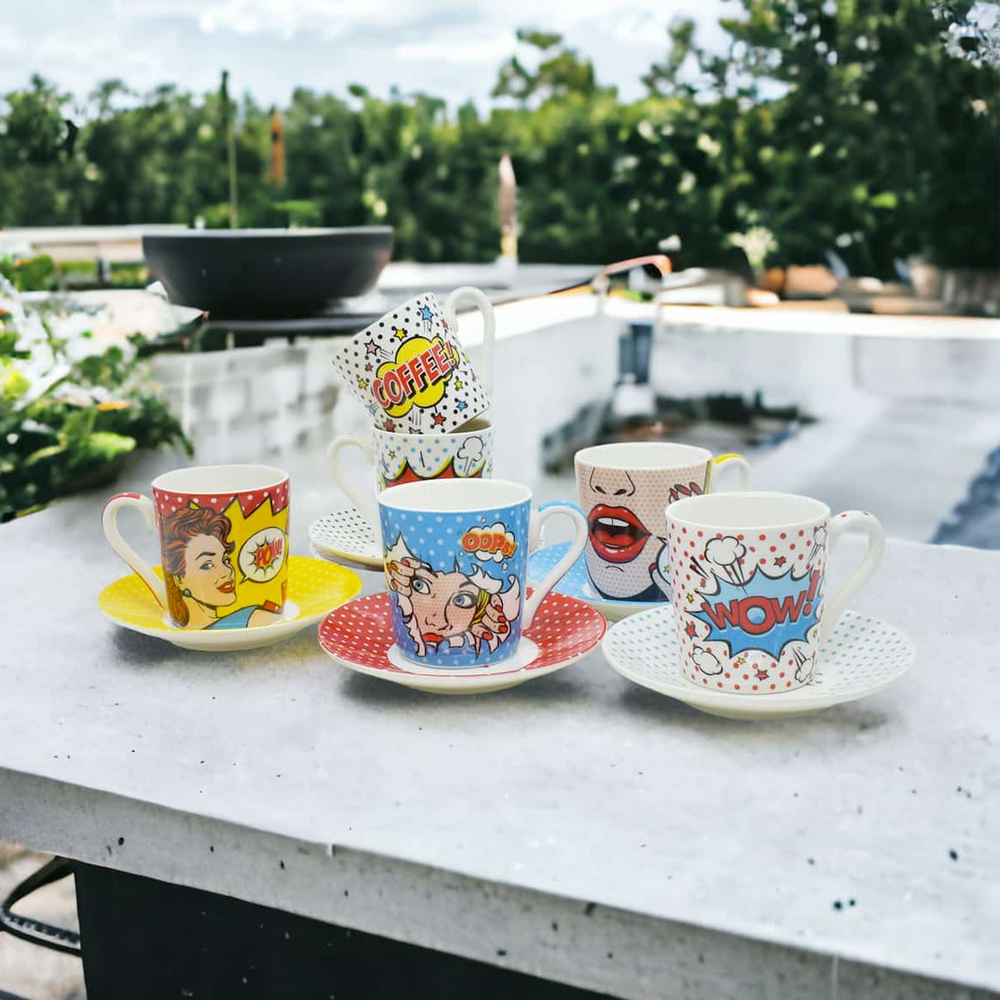 Easy Life Pop Art Porcelain Coffee Cups Set 6 pcs 100 ml