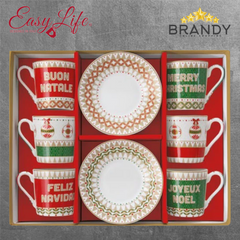 Easy Life Enjoy Your Christmas Porcelain Coffee Cups & Saucers 100 ml