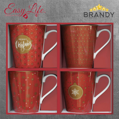 Easy Life Coffee Mania Christmas Mug Set 4 Porcelain Mugs 300 ml