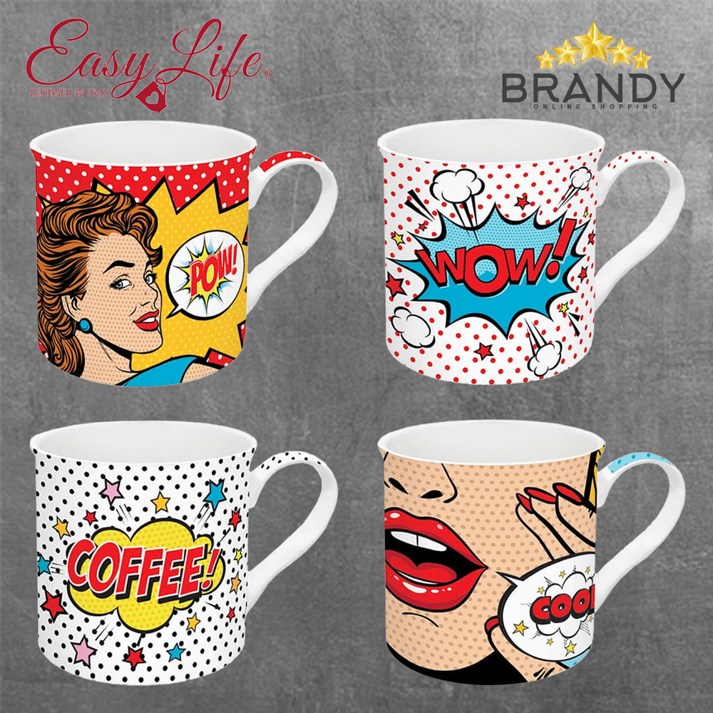 Easy Life Pop Art Mugs Set 4-Piece 300ml