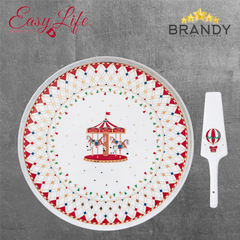 Easy Life Christmas Wonderland 32cm Porcelain Cake Plate with Server