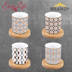 Easy Life Geoethnic Espresso Cup Set 4-Pc 110 ml Porcelain and Bamboo