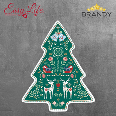 Easy Life Christmas Folk Tree-Shaped Porcelain Plate 20.5 x 25.5 cm