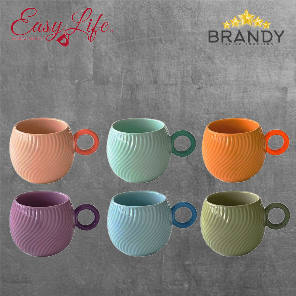 Waves Coffee Cups Set 6pcs, Porcelain