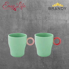 Easy Life Twist and Match Green Porcelain Coffee Mugs Set of 2 300 ml