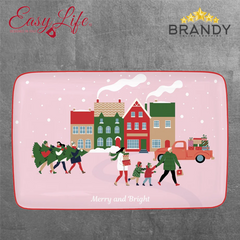Easy Life Christmas Twist Rectangular Porcelain Tray 22×14 cm Gold Accents