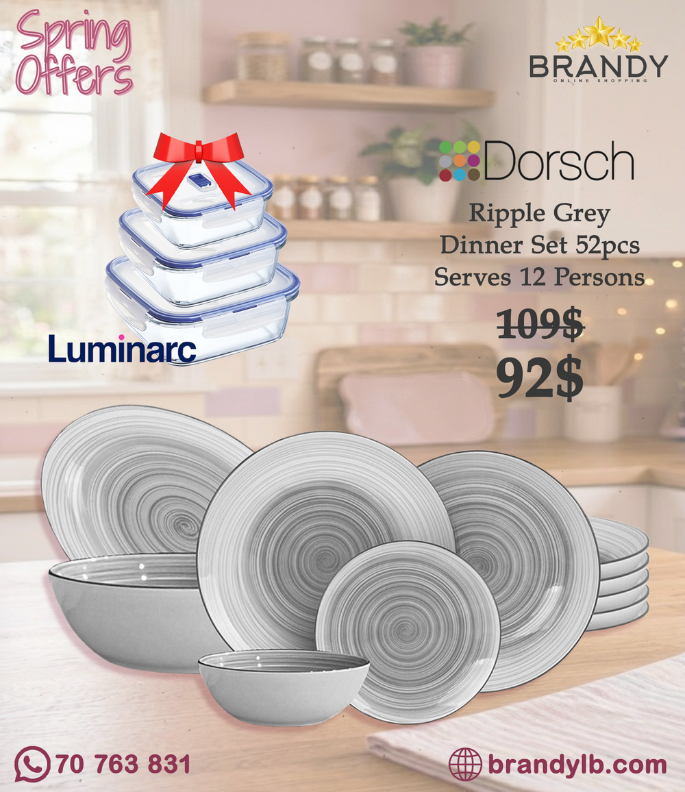 Dorsch Ripple Gray Porcelain Dinner Set 52pcs