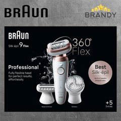 Braun Silk-épil 9 Flex 3D Epilator SES9-060 Wet & Dry 2-Speed White Rose