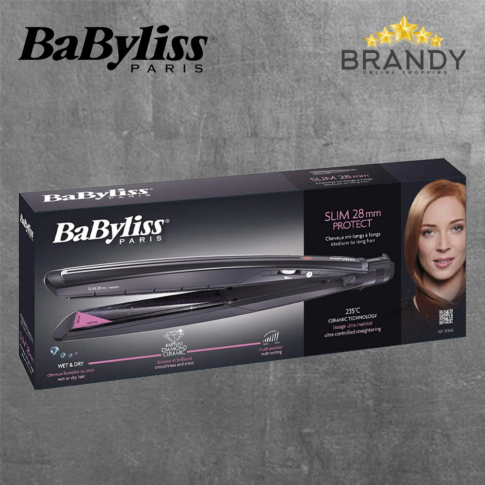 BaByliss ST326E Hair Straightener Diamond Ceramic 28mm Black & Pink