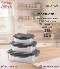 Dosthoff Set 3 Stainless Steel Food Containers - Microwave Safe-1