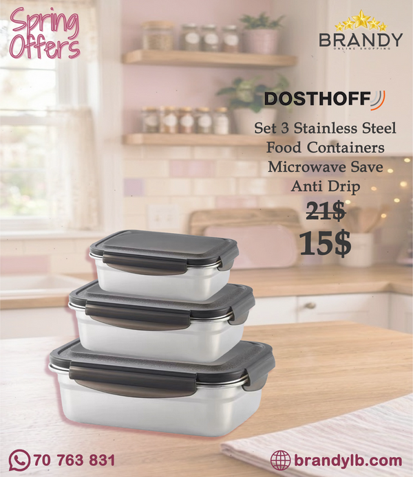 Dosthoff Set 3 Stainless Steel Food Containers - Microwave Safe-1