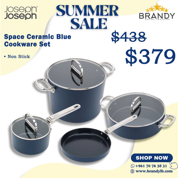 Space Folding Handle Ceramic Non-stick Blue Cookware Set 4pcs