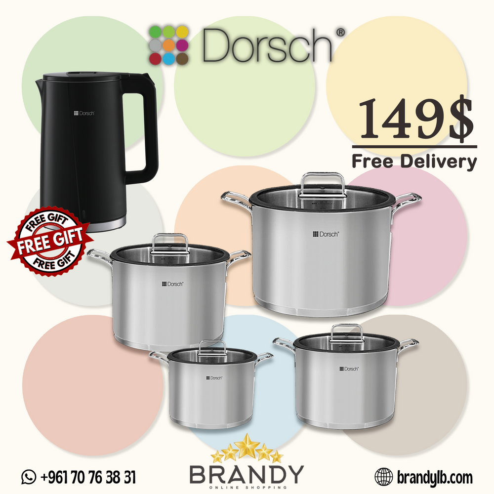 Dorsch Steel Pro Stock Pots Set 4pcs + Free Dorsch Electric Kettle