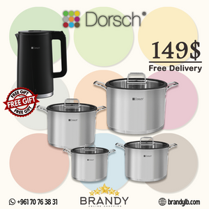 Dorsch Steel Pro Stock Pots Set 4pcs + Free Dorsch Electric Kettle