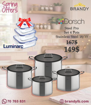 Dorsch Steel Pro Stock Pots Stainless 18/10 Set 4pcs + 3 Luminarc Glass Containers
