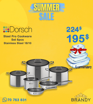 Dorsch Steel Pro 10-Piece Cookware Set 18/10 Stainless Steel + Free Luminarc 4 Glass Containers
