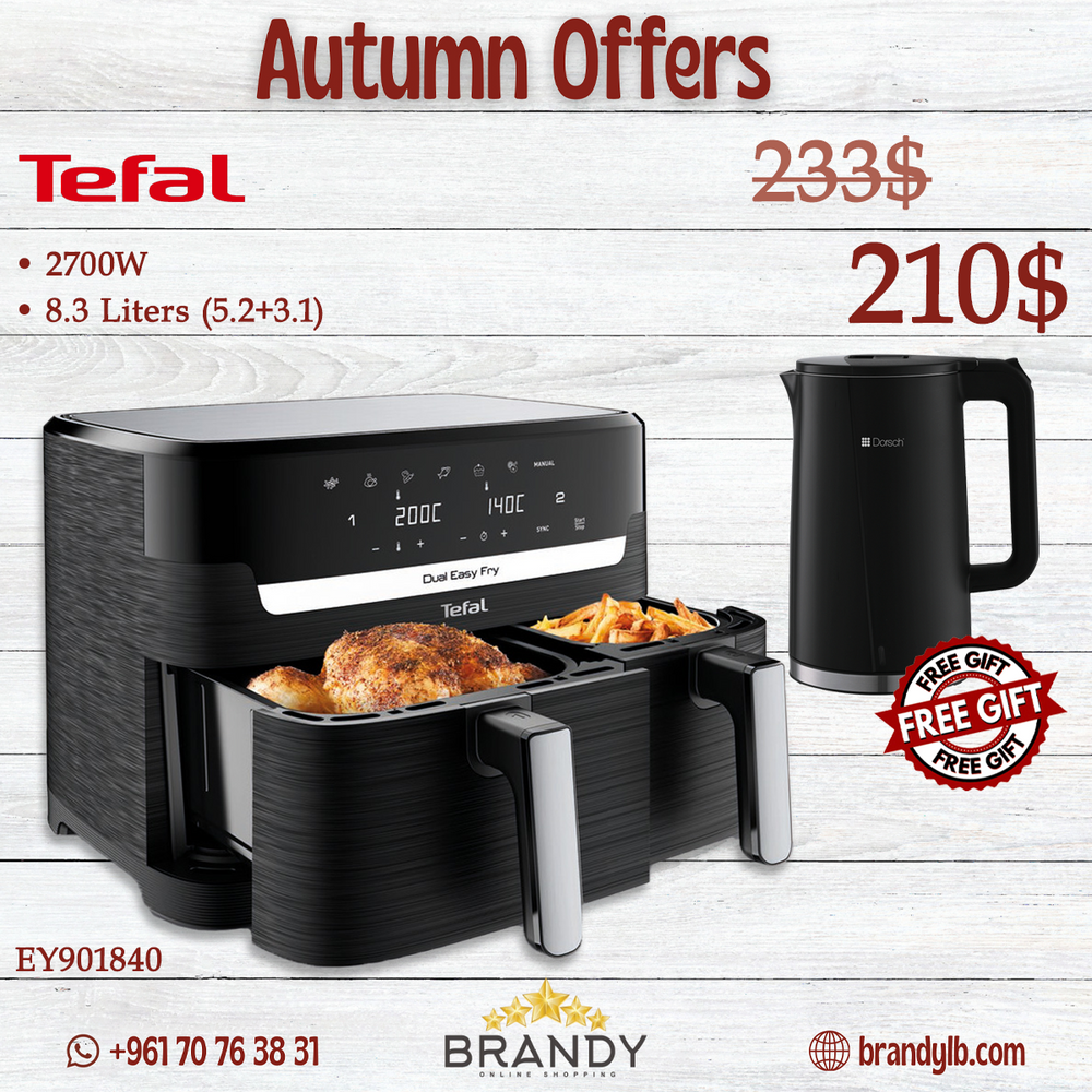 Dual Easy Fry Digital 8.3L Air Fryer with Dual Cooking Zones + Gift Dorsch Electric Kettle