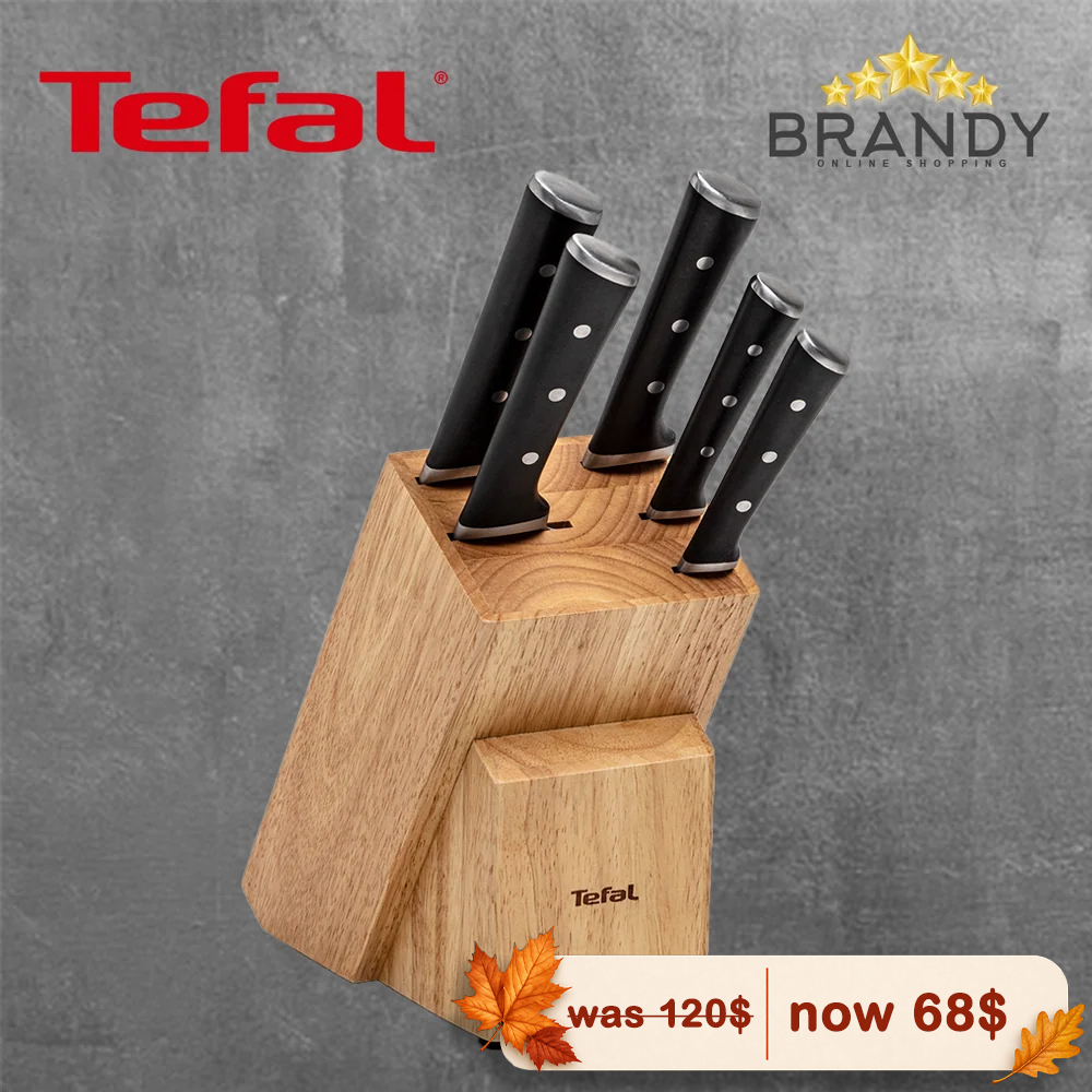 Tefal Ice Force Wood Knife Block with 5 Knives K232S574