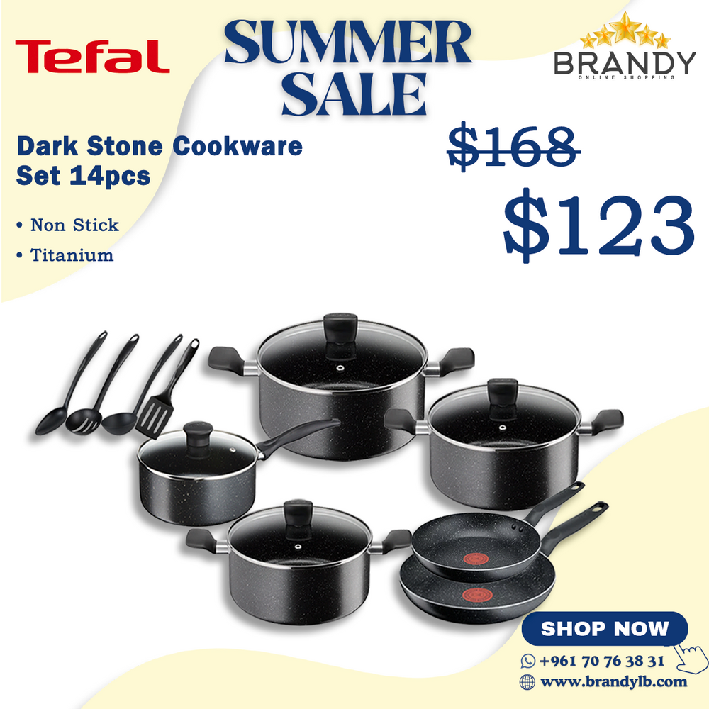 Dark Stone 14-Piece Cookware Set, Non-Stick Black Marble