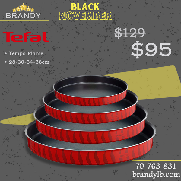 Tempo Flame Set 4 Round Trays, Non-Stick Aluminum