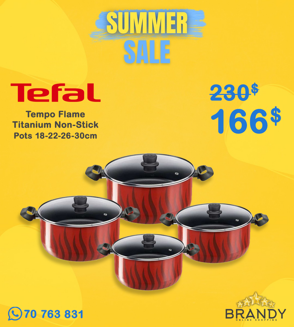 Tefal Tempo Flame 8-Pc Stewpots 18-22-26-30 cm Titanium Non-Stick, Glass Lids