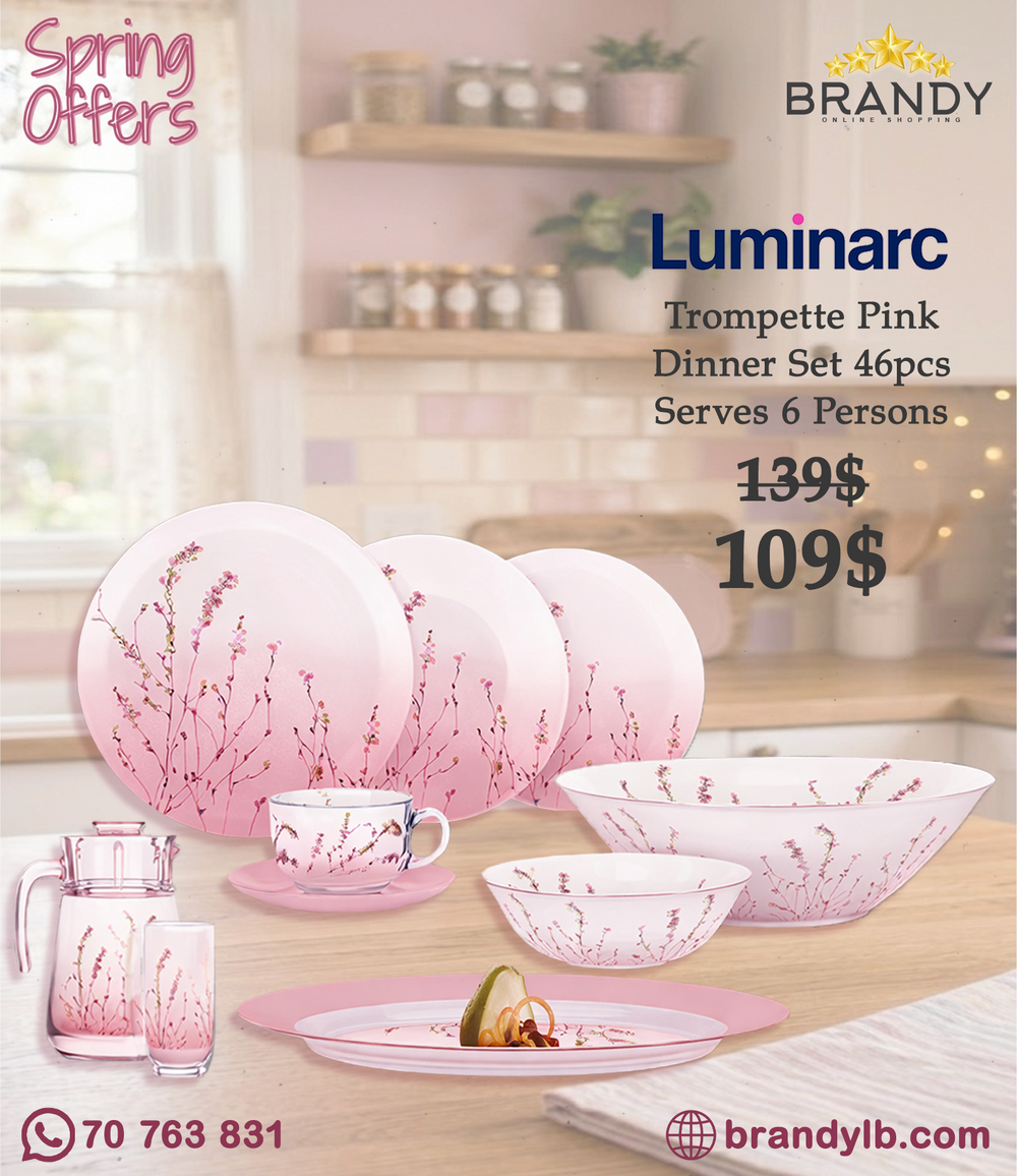 Luminarc Trompette N2142 46-Piece Dinner Set Pink Floral