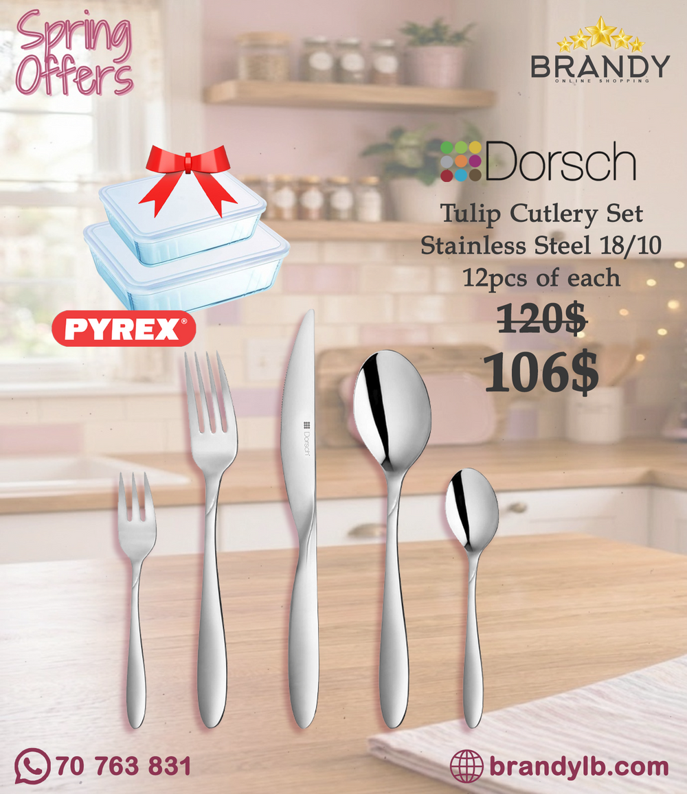 Dorsch Tulip Cutlery Set 60-Piece 18/10 Stainless Steel DH-01931 + Free Pyrex 2 Glass Containers