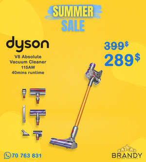 Dyson V8 Absolute Cordless Stick Vacuum 115AW 40min Silver Yellow