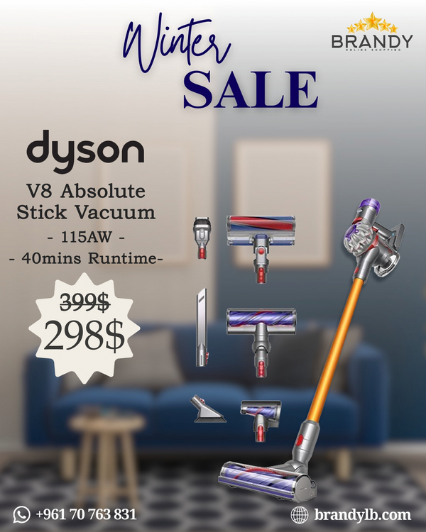 Dyson V8 Absolute Cordless Stick Vacuum 115AW 40min Silver Yellow-1
