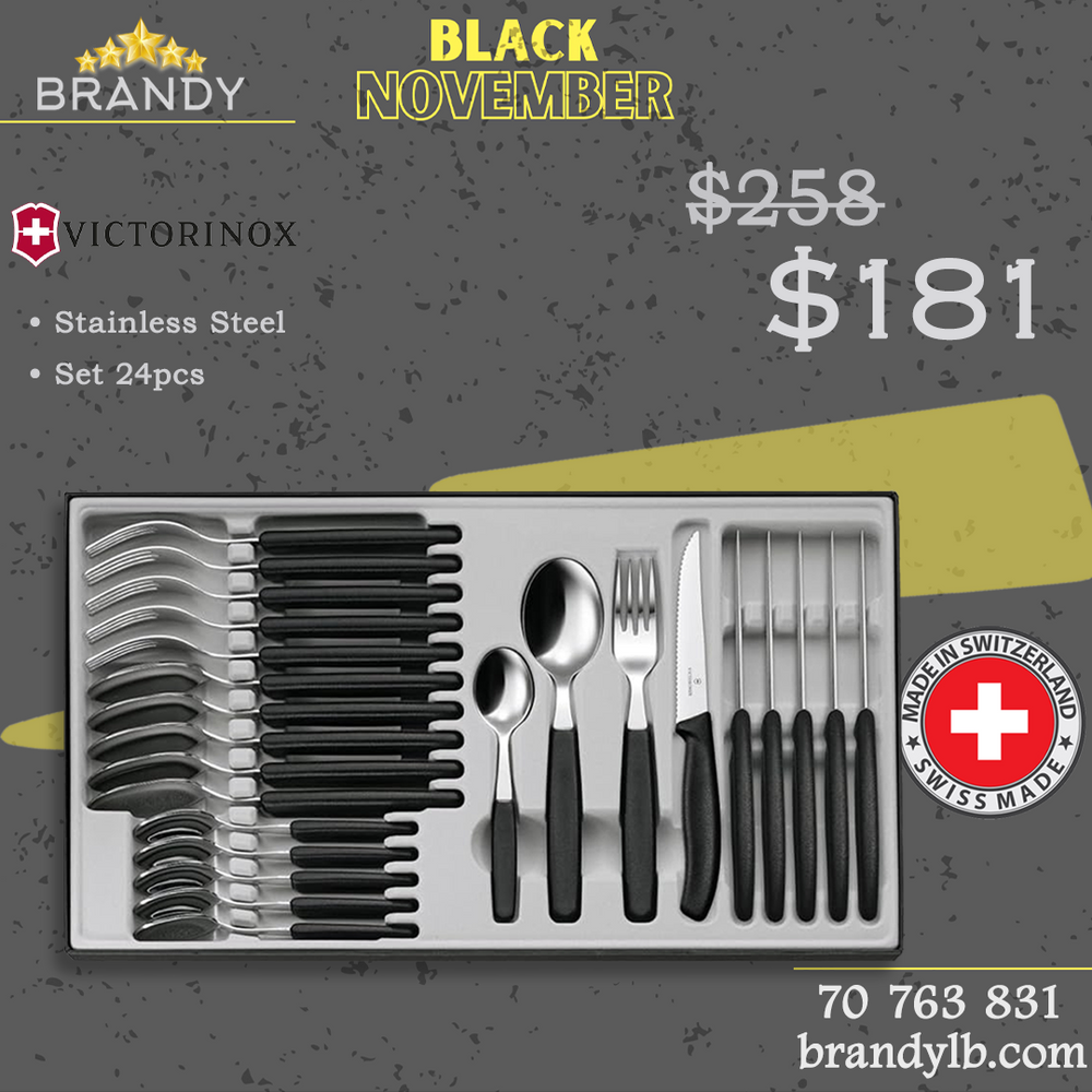 Victorinox Black Cutlery Set 24pcs Stainless Steel