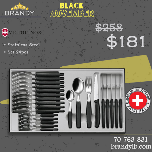 Victorinox Black Cutlery Set 24pcs Stainless Steel