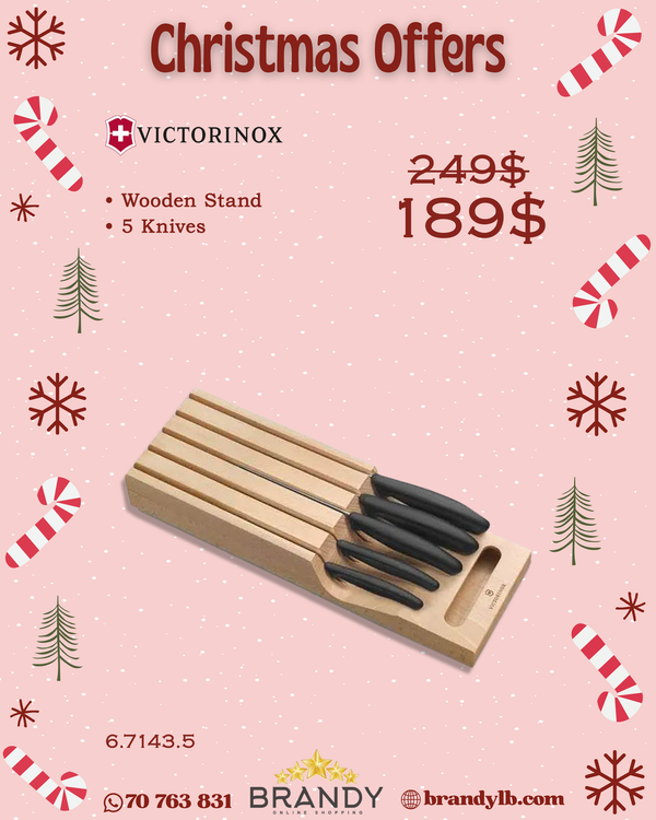 Knife Set 5pcs With Wooden Stand, Stainless Steel Blades