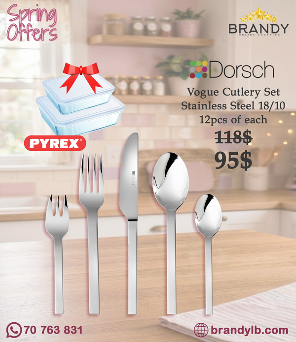 Dorsch Vogue 60pcs Cutlery Set 18/10 Stainless Steel + Free Pyrex Glass Containers