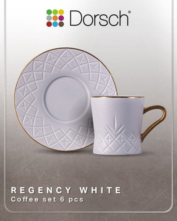 Dorsch Regency White Porcelain Coffee Cups Set 6pcs 90ml with Saucers-2