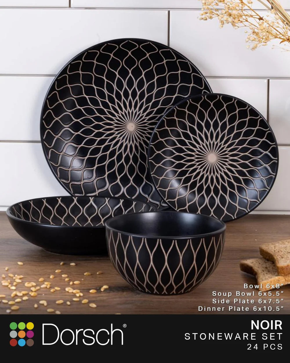 Dorsch Noir Stoneware Dinner Set 48pcs