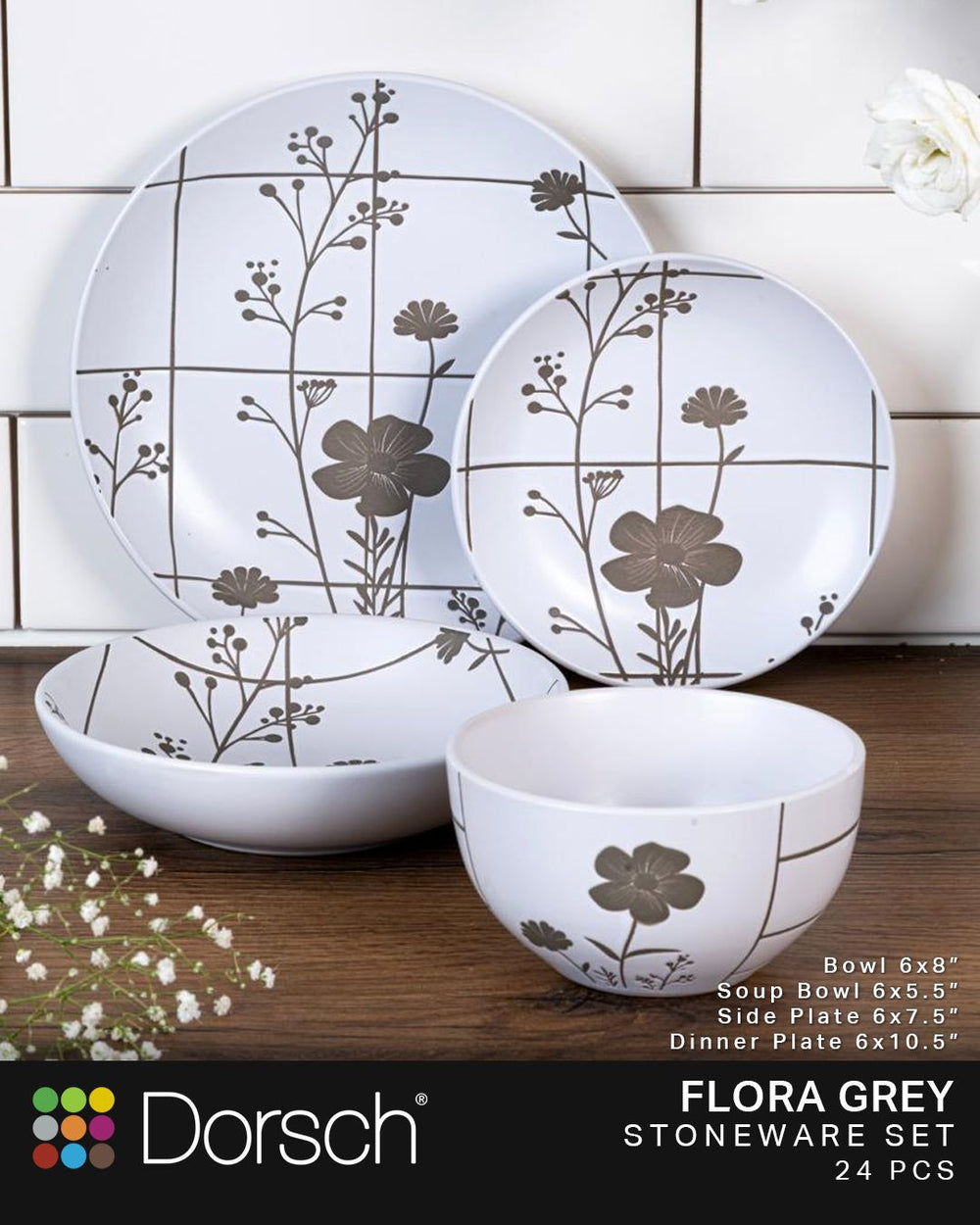 Dorsch Grey Beige Stoneware Dinner Set 24pcs-1