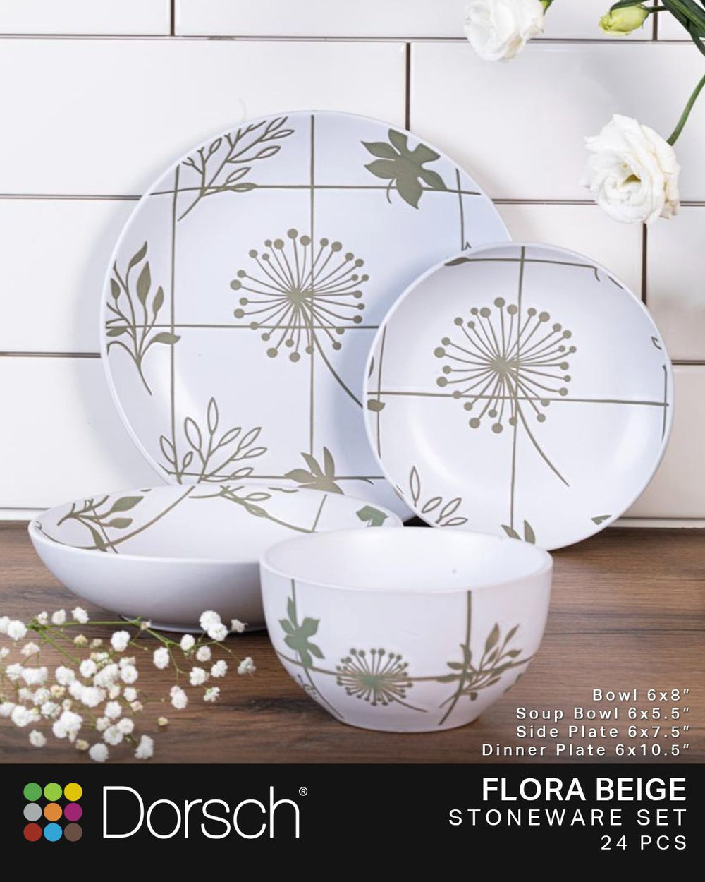 Dorsch Flora Beige Stoneware Dinner Set 24pcs-1