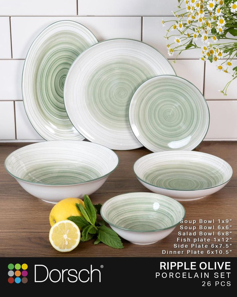 Dorsch Ripple Olive Porcelain Dinner Set 52pcs