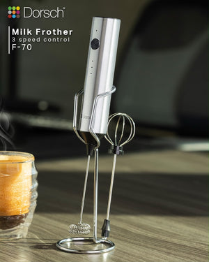 Dorsch F-70 Milk Frother Handheld Rechargeable 3-Speed Stainless