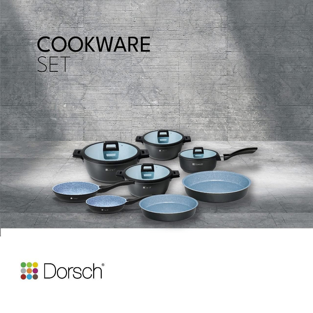 Dorsch Lifetime Granite Cookware Set 11pcs + Free RCR Italian Crystal Glasses