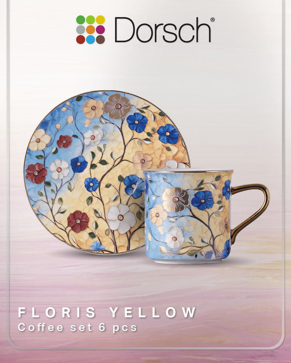 Dorsch Floris Coffee Cups Set 6pcs Porcelain 90ml Yellow-2