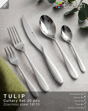 Dorsch Tulip Cutlery Set 60-Piece 18/10 Stainless Steel DH-01931 + Free Pyrex 2 Glass Containers