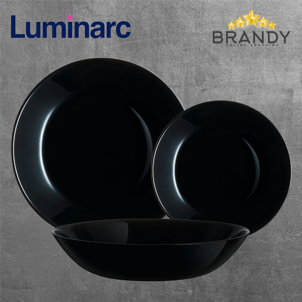 Luminarc Zelie Black 18-Piece Opal Glass Dinner Set 25/20/18 cm