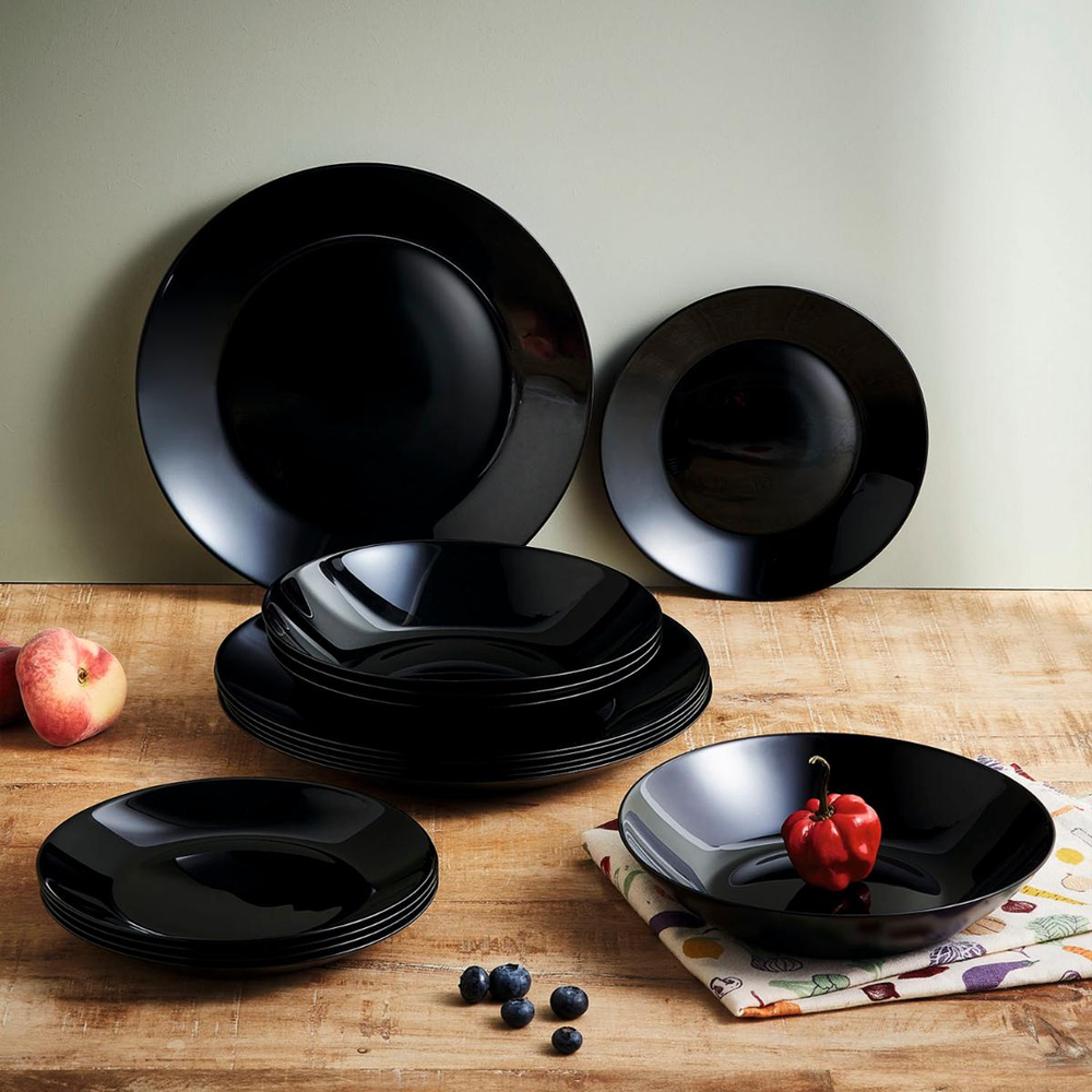 Zelie Black Dinner Set 18pcs Opal Glass