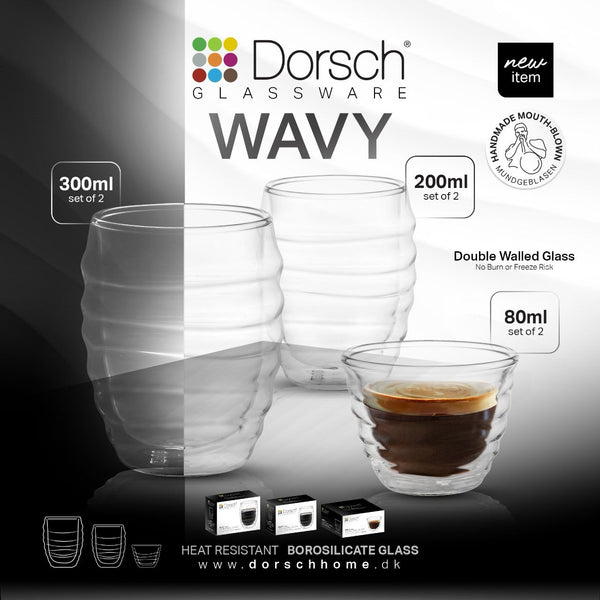 Wavy Double Glass Mugs Set 2pcs