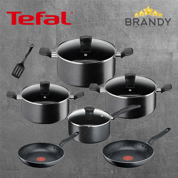 Dark Stone 14-Piece Cookware Set, Non-Stick Black Marble
